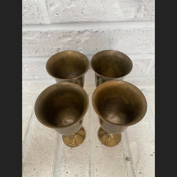 Brass Wine Goblets - Set of 4 - Vintage - Made in India - 5" Tall - Picture 7 of 9